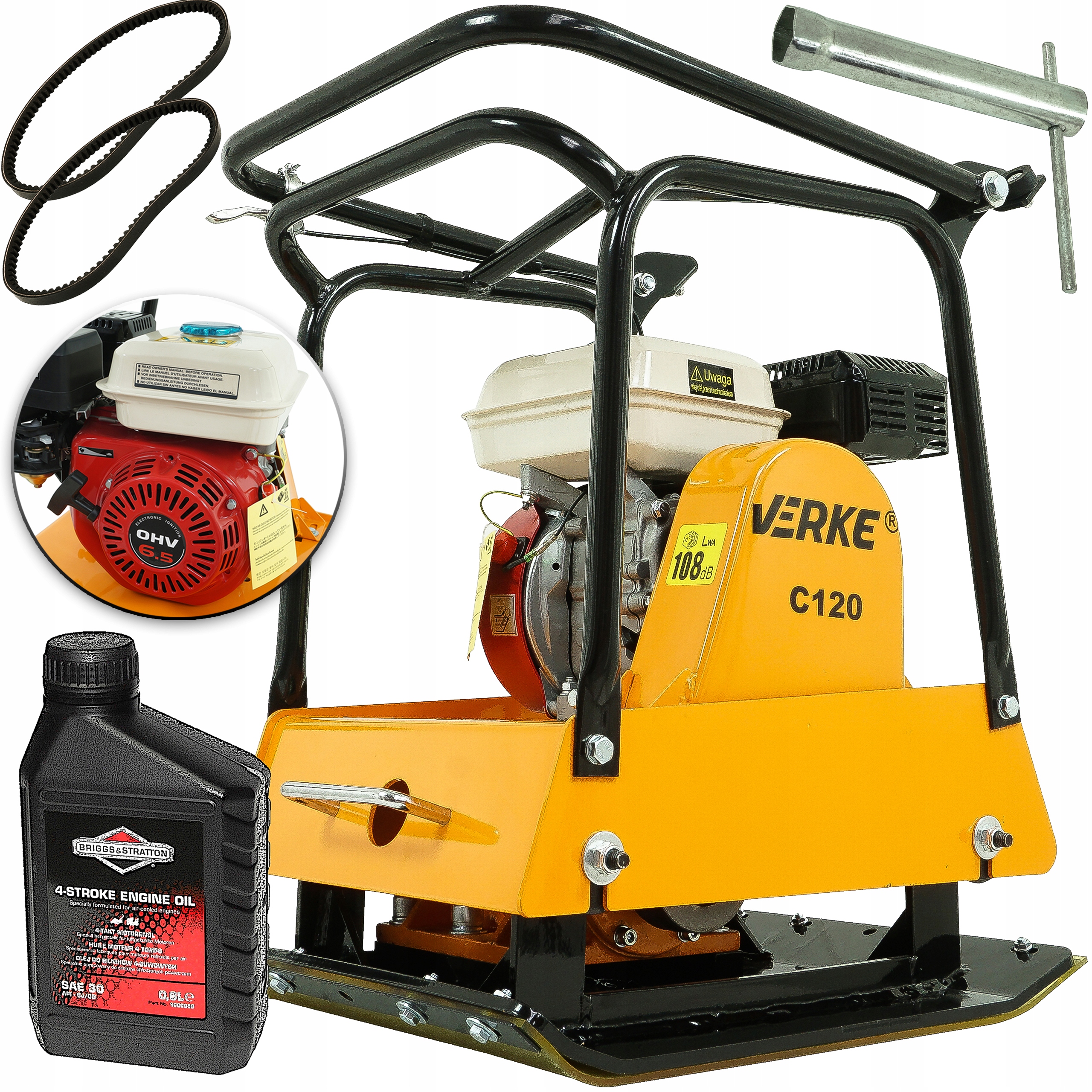 ZLOŽENIE BENZÍNU Zhutňovač PÔDY 6,5 HP 98 KG + GUMOVÝ OLEJ BRIGGS & STRATTON